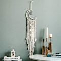 Miniatyrbillede 2 af 3: Makrame Vægophæng med LED-lys, Måne Drømmefanger Vævet Gobelin Boheme Hjemmeindretning Bryllupsfest Ornamenter Håndværksgaver Ramadan Dekorationer