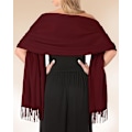 Miniatyrbilde 3 av 4: Pashmina-sjal og omslag for kvinner til aftenkjole, langt skjerf, bryllupsbrud, brudepikesjal, gaver Wine Red
