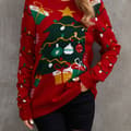 Mub - Jule sweater til kvinder, efterår/vinter, langærmet, slouchy crewneck pullover, strikket rød XXL XXL