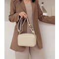 Miniatyrbild 5 av 6: Crossbody-väska för damer, bred rem, medium, svart läder, messenger-väska för damer med justerbar axelrem