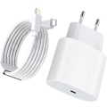 Miniatyrbillede 1 af 4: 20W Hvid Hurtigoplader - USB C til Lightning - 2m Længde - Opladerblok + Kabel - Kompatibel med iPhone/iPad