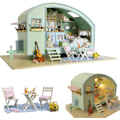 Miniatyrbild 1 av 4: Miniatyr Dockhus Kit, DIY Trä Dockhus Handarbete Miniatyrhus Kit Husvagn, Tidsresemodellhus Kit med Möbler