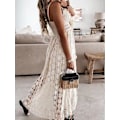 Miniatyrbilde 2 av 4: Sommer Slip Boho Maxikjole for Kvinner Snøring Dusk V-Hals Flare Ruffle Strandkjoler
