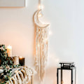 Miniatyrbillede 1 af 3: Makrame Vægophæng med LED-lys, Måne Drømmefanger Vævet Gobelin Boheme Hjemmeindretning Bryllupsfest Ornamenter Håndværksgaver Ramadan Dekorationer