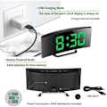 Miniatyrbild 3 av 4: Digital väckarklocka för sovrum, 7'' LED-spegelskärm, 2 ljusstyrkor, USB-laddning & batteridriven (Grön)