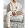 Pikkukuva 2 / 4: Naisten Pyjama-asu Yöasut, Naisten Ribbineulotut 2-osaiset Asut Loungewear-setit Vapaa-ajan Puvut Kotiasu V-kaula-aukkoinen Pitkähihainen Neulepusero