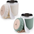 Miniatyrbillede 1 af 3: Sæt med 2 müslikopper til at tage med, yoghurtkopper i rustfrit stål til at tage med, lækagesikker grødkop 400 ml, müslikop til at tage med (grøn beige)