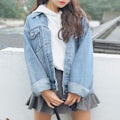 Miniatyrbilde 3 av 4: Oversized denimjakke for kvinner jenter langermet boyfriend jeansjakker løs jakke