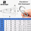 Miniatyrbilde 2 av 4: 2 STK - M12 304 Rustfritt Stål Karabinkrok - Stor Rustfri Stål Karabinkrok 140mm, Hengekøye Huske Karabinkrok - 140mm x φ12 mm
