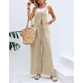 Miniatyrbillede 2 af 3: Linnedbukser til kvinder UK Wide Leg Jumpsuit med lomme Loose Fit Playsuits Sommer Boho Romper Ærmeløs Stroptop Overalls Khaki
