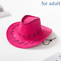 Miniatyrbillede 5 af 5: Western Cowboy Hat til Mænd Kvinder Børn Udendørs Bredskygget Kunstlæder Kasket Rose red L