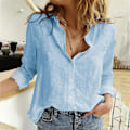 Miniatyrbilde 2 av 4: Dame Linskjorter Casual Ensfarget Knapp Lapel Bluser Skjorte Sommer Topper A