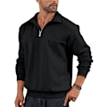 Miniatyrbild 1 av 3: Halv dragkedja tröjor för män stickad pullover jumper långärmad jacquard tröjor Black
