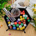 Miniatyrbillede 4 af 4: 2 styk terningebakke sekskantet terning foldbar bakke PU læder fløjl terningeholder til terningespil som RPG, DND og andre bordspil, cyan og sort