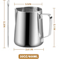 Miniatyrbillede 3 af 3: Mælkeskumningskande 590 ml, Metal Barista Espresso Kande til Cappuccino Latte og Espresso, 304 Rustfrit Stål Kaffe Værktøj Kop 600 ml 600ml