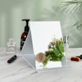 Miniatyrbild 4 av 5: Fällbar PU-läder bordsmakeup spegel bärbar med stativ bärbar resespegel vit 16,5*12,3cm