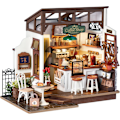 Miniatyrbild 1 av 4: Dockskåp Café Miniatyr Trä Dockhus Kit med Möbler Träbyggsatser med LED-lampor för Flickor och Kvinnor