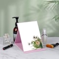 Miniatyrbild 4 av 5: Fällbar PU-läder bordsmakeup spegel bärbar med stativ bärbar resespegel rosa 25*17,2 cm