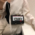 Miniatyrbild 5 av 5: Kassettväska Retro Axelväska Damväska Kassettväska Disco Fest Dekoration 80-tal 90-tal Musik Handväskor för Kvinnor Flickor, Svart