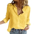 Miniatyrbilde 1 av 4: Dame Linskjorter Casual Ensfarget Knapp Lapel Bluser Skjorte Sommer Topper A