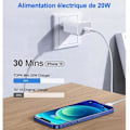 Miniatyrbilde 3 av 4: 20W Hvit Hurtiglader - USB C til Lightning - 2m Lengde - Ladekloss + Kabel - Kompatibel med iPhone/iPad