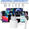 Miniatyrbillede 4 af 4: 20W Hvid Hurtigoplader - USB C til Lightning - 2m Længde - Opladerblok + Kabel - Kompatibel med iPhone/iPad