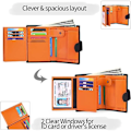 Miniatyrbillede 3 af 4: Læder Trifold Herre Pung - RFID-blokering - 19 Rum - SORT MED ORANGE