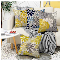 Pikkukuva 3 / 6: Tyynynpäällinen - Pellava - 4 kpl:n setti - Harmaa - Neliö - Boho-kuvio - 45x45cm