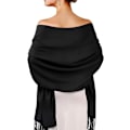 Miniatyrbilde 1 av 4: Pashmina-sjal og omslag for kvinner til aftenkjole, langt skjerf, bryllupsbrud, brudepikesjal, gaver Black-b