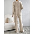 Miniatyrbillede 3 af 4: Dame Pyjamas Sæt Natøj, Ribbet 2-delt Sæt Loungewear Sæt Fritidssæt Hjemmetøj V-hals Langærmet Jumpere