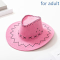 Miniatyrbillede 4 af 5: Western Cowboy Hat til Mænd Kvinder Børn Udendørs Bredskygget Kunstlæder Kasket Rose red L