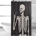 Miniatyrbillede 2 af 2: Rock Skelet Bruseforhæng Polyester Vandtæt Candy Skull Sol Sort Baggrund Badeværelse 152x200 cm