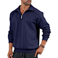 Miniatyrbild 1 av 3: Halv dragkedja tröjor för män stickad pullover jumper långärmad jacquard tröjor Navy blue