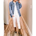 Miniatyrbillede 2 af 4: Dame Denim Jakke Oversized Flosset Kant Jean Trucker Jakke