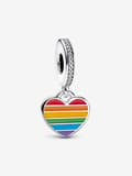 - Pride Rainbow Heart Dangle Charm - Sterling sølv
