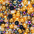 Miniatyrbillede 1 af 5: (Guld) 100g Gradient Halve Perler og Diamanter, 3mm-10mm Halvrunde Flad Bagside Perleperler Resin Imitati