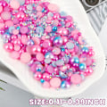 Miniatyrbillede 2 af 5: (Pink) 100g Gradient Halve Perler og Diamanter, 3mm-10mm Halvrunde Flad Bagside Perleperler Resin Imitati