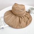 Miniatyrbillede 3 af 3: (Khaki) 1 stk. Dame Solhat Bred Skygge Sommer Strandhat Rejse Foldbar UV Beskyttelse UPF 50+ Solhat