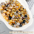 Miniatyrbillede 2 af 5: (Guld) 100g Gradient Halve Perler og Diamanter, 3mm-10mm Halvrunde Flad Bagside Perleperler Resin Imitati