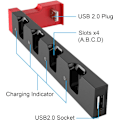 Miniatyrbilde 4 av 6: (Svart og Rød) Ladestasjon for Joycon Nintendo Switch & OLED - Lader opptil 4 kontrollere, kompatibel med Switch og Switch OLED-modell