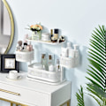 Miniatyrbillede 2 af 7: (Hvid) 1 stk. Badeværelse Bordplade Organizer, 3-lags Roterende Vanity Bakke Organizer til Badeværelse Bordplade