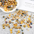 Miniatyrbillede 3 af 5: (Guld) 100g Gradient Halve Perler og Diamanter, 3mm-10mm Halvrunde Flad Bagside Perleperler Resin Imitati