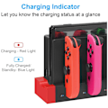 Miniatyrbilde 5 av 6: (Svart og Rød) Ladestasjon for Joycon Nintendo Switch & OLED - Lader opptil 4 kontrollere, kompatibel med Switch og Switch OLED-modell