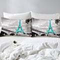 Miniatyrbilde 2 av 3: Dobbel Eiffeltårn Dynetrekksett Jenter Chic Teal Paris Tema Sengetøy Sett for Barn Tenåringer Kvinner Soveromsdekor