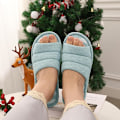 Miniatyrbilde 2 av 5: (L) Tøfler for kvinner med åpen tå, myke bomullstøfler for menn, slippers med memory foam for soverom