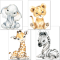 Miniatyrbild 1 av 4: Set med 4 posters för barnrum - A4 format Tiger och giraff