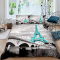 Miniatyrbild 1 av 3: Dubbel Eiffel-tornet påslakan set flickor chic teal Paris tema sängkläder set för barn tonåringar kvinnor sovrumsdekor