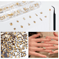Miniatyrbillede 3 af 3: 1 Æsker Champagne Negle Rhinestones med Fine Glitters Kit, Assorterede former Negle Ædelstene med S4-S16 Flatback Roun