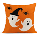 Miniatyrbillede 5 af 7: Sæt med 4 45x45 cm Spøgelse Græskar Øjeæble Tre Hængende Edderkopper Glædelig Halloween Sky Orange Dekor Linned Pudebetræk