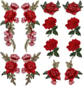 6 uppsättningar 12 st röda rosor broderade lappar olika prydnadsdesigner